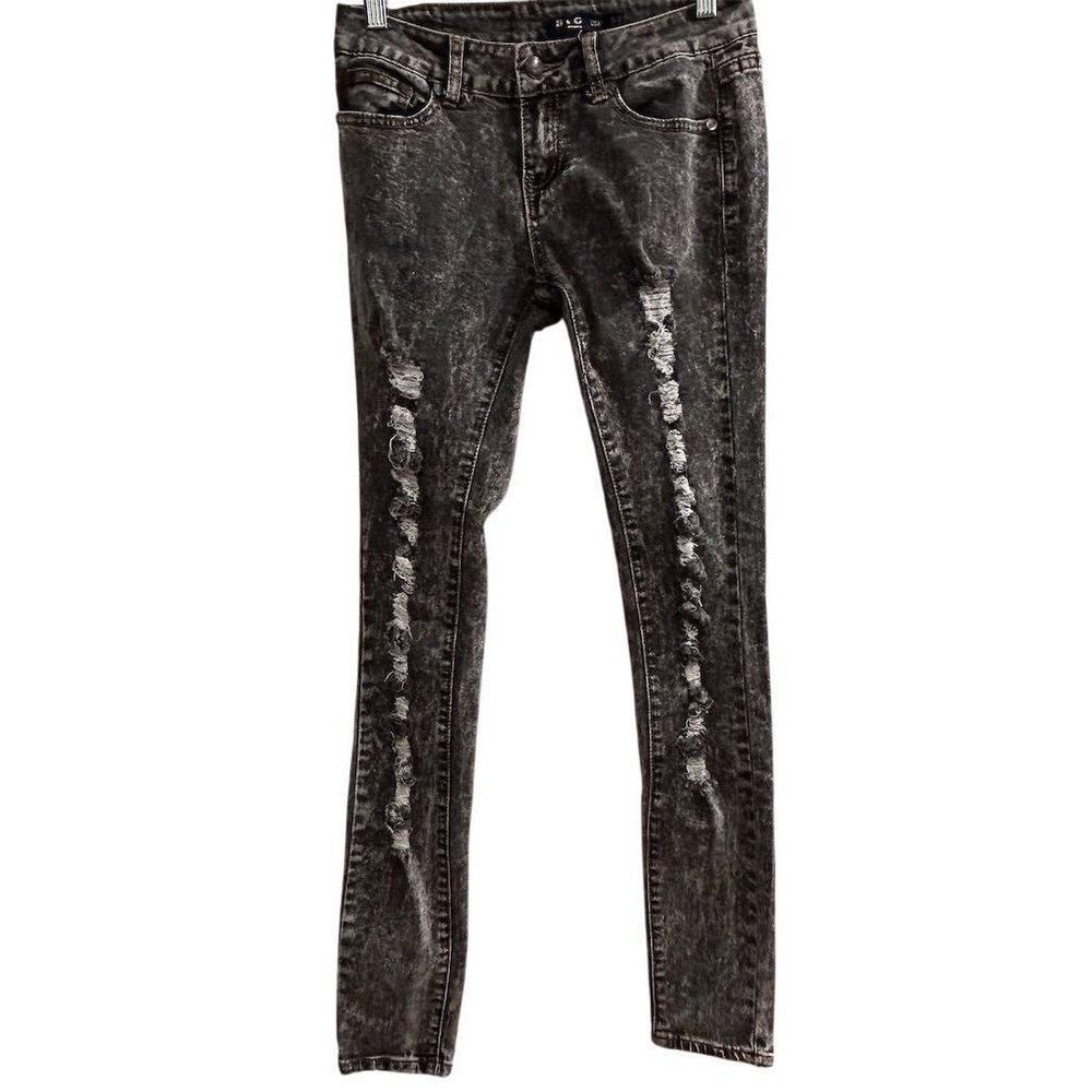 B&G Women's Skinny Distressed Acid Wash Jeans‎ Black Size 26